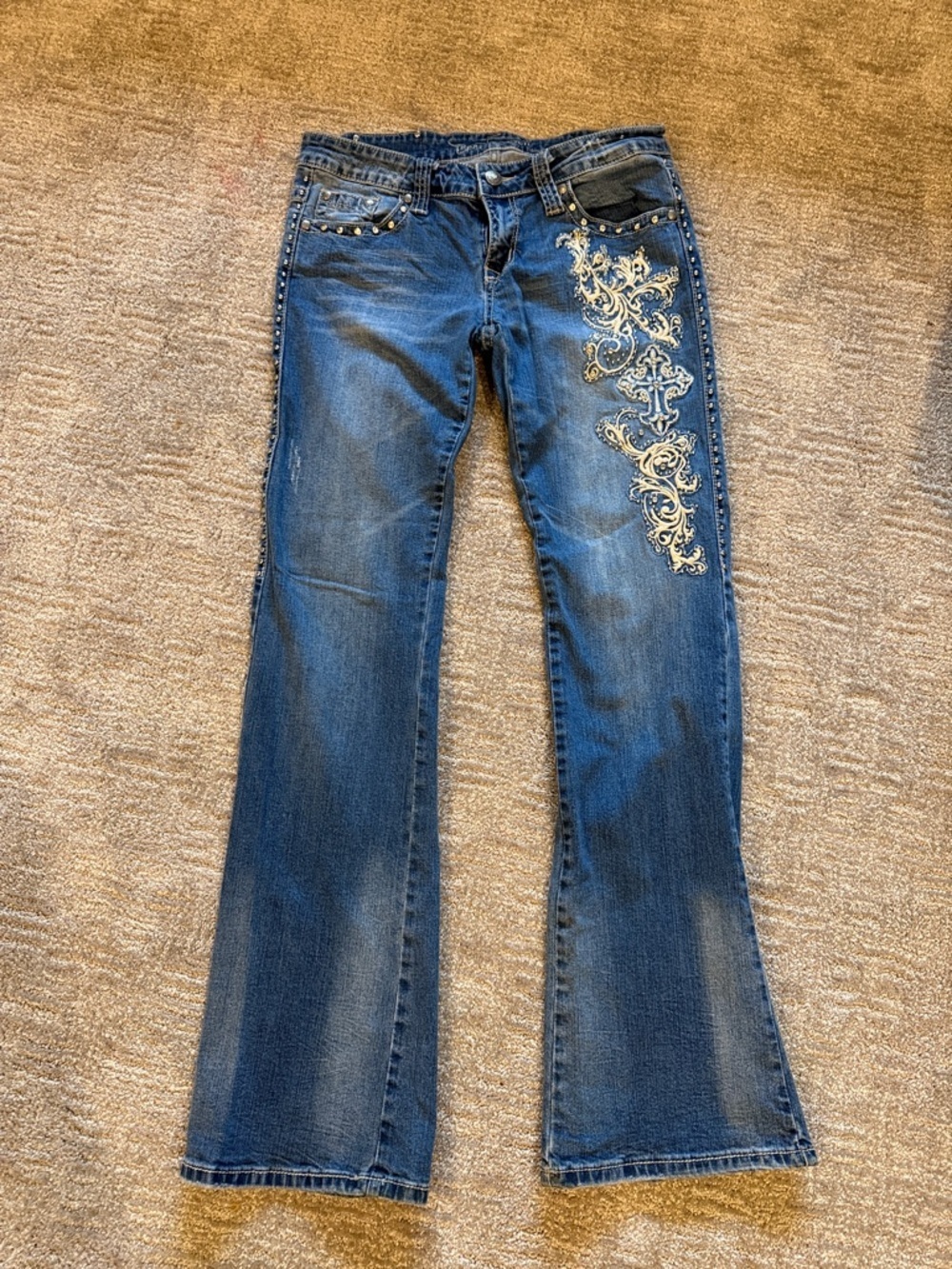 Trinity Blue Flare Jeans with Silver Embroidery Size 13 Juniors